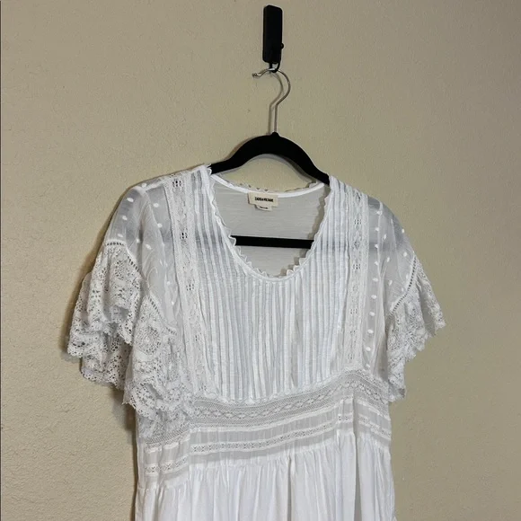 Zadig & Voltaire Roll Cotton White Lace Mini Dress with Pockets Size Small - Picture 6 of 12